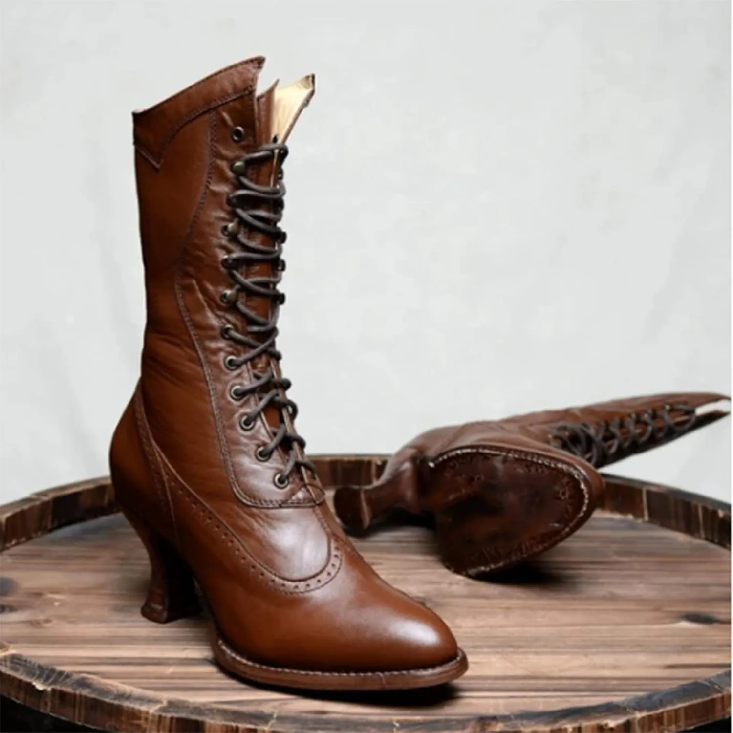 Erocalli Women Wedding Bridal Boots Victorian Boots Renaissance Boots Goth Witch Stuff Boots Lace Up Satin Lace Mid Calf Boot Tango Latin Ballroom Dance Evening Wedding Shoes