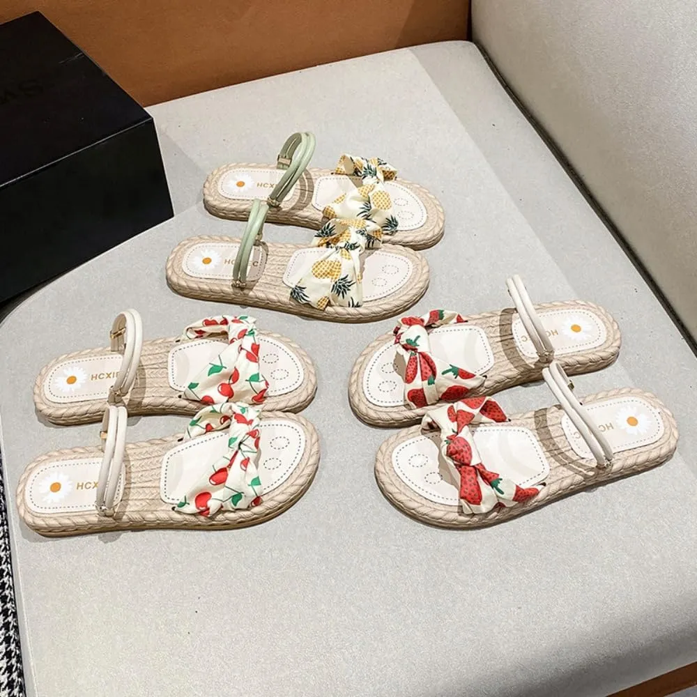 Espadrilles Cherry Slippers for Women – Cute Fruit Lightweight Flat Beach Sandals, Non-Slip Open Toe Thong, Dressy Chunky Summer Vacation Shoes Mothers Days Gift