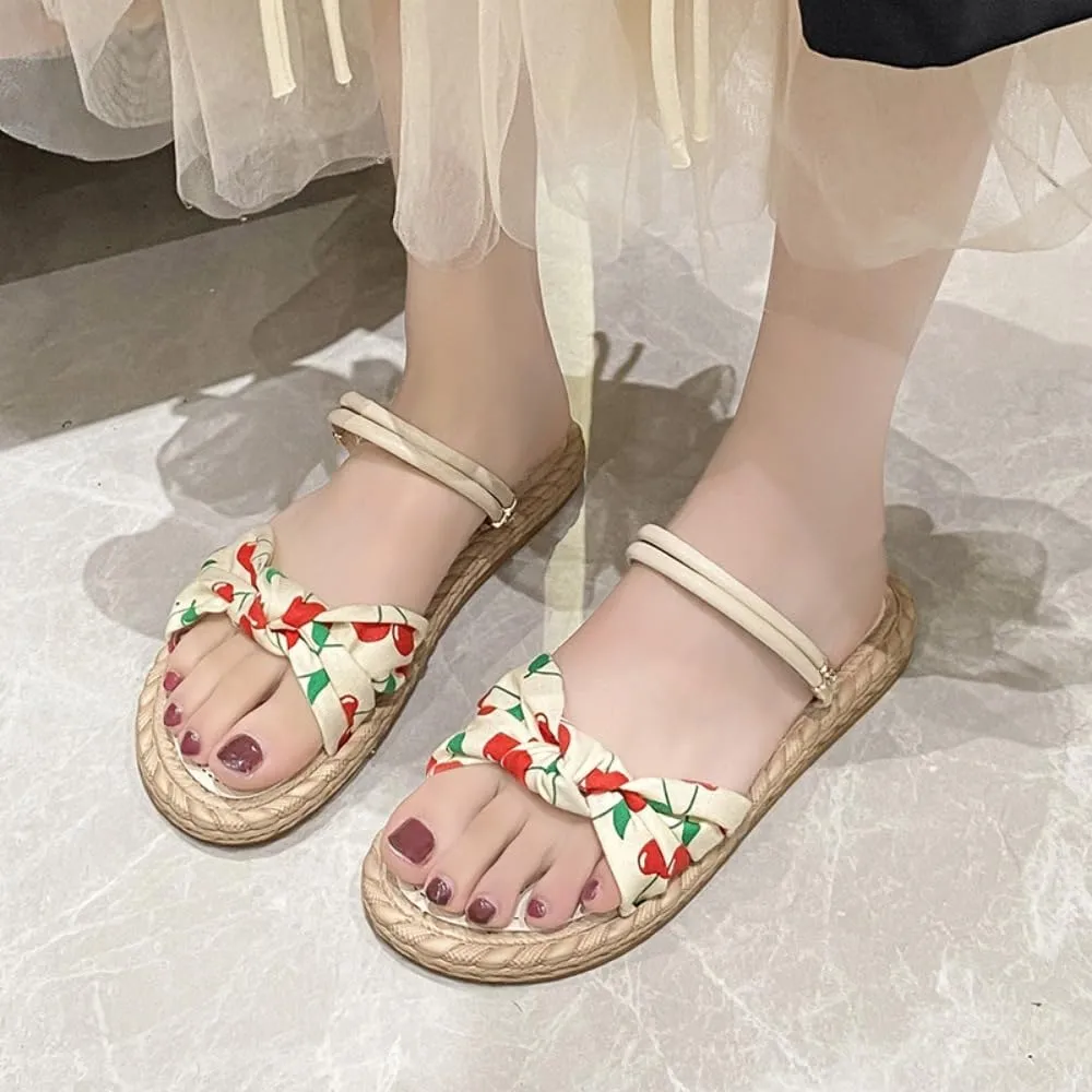 Espadrilles Cherry Slippers for Women – Cute Fruit Lightweight Flat Beach Sandals, Non-Slip Open Toe Thong, Dressy Chunky Summer Vacation Shoes Mothers Days Gift
