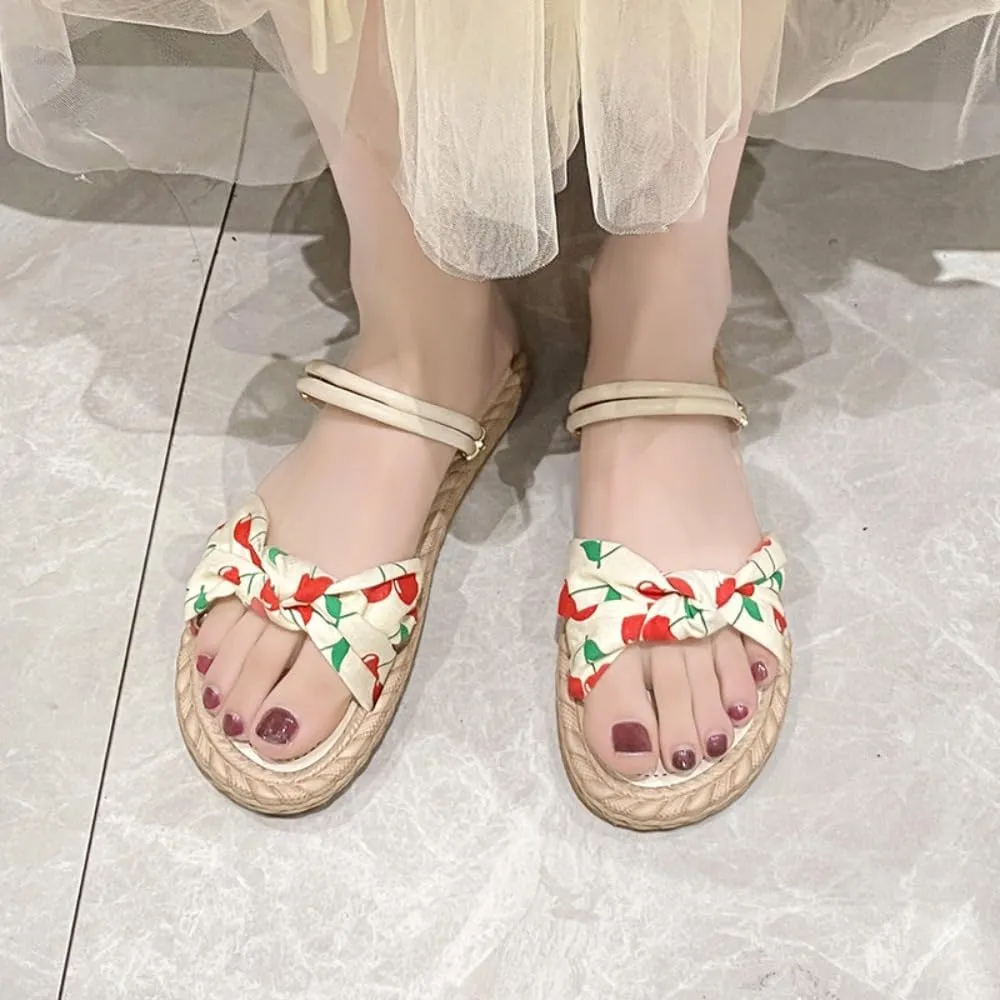 Espadrilles Cherry Slippers for Women – Cute Fruit Lightweight Flat Beach Sandals, Non-Slip Open Toe Thong, Dressy Chunky Summer Vacation Shoes Mothers Days Gift