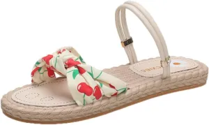 Espadrilles Cherry Slippers for Women – Cute Fruit Lightweight Flat Beach Sandals, Non-Slip Open Toe Thong, Dressy Chunky Summer Vacation Shoes Mothers Days Gift