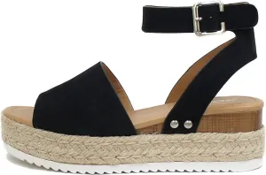 Espadrilles Topic Sandals Black Ankle Multi-zone Studded Platforms Strap Soda Wedge Sophisticated Heeled