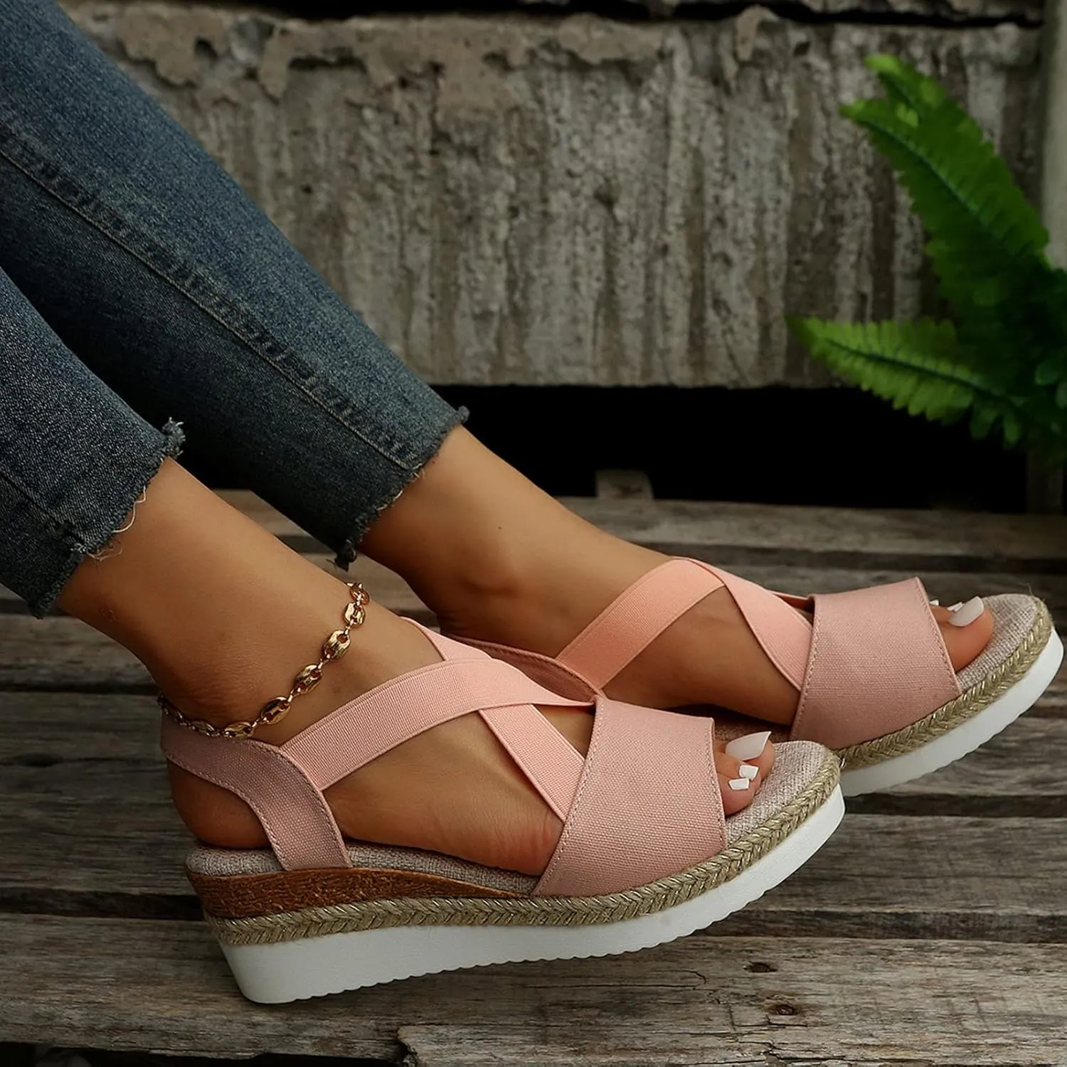 Espadrilles Wedge Sandals for Women,Open Toe Sandals Women Summer Dressy 2025 Comfortable Low Wedge Sandals Casual Slip On Sandals Strappy Sandals Fashion Platform Wedge Sandals