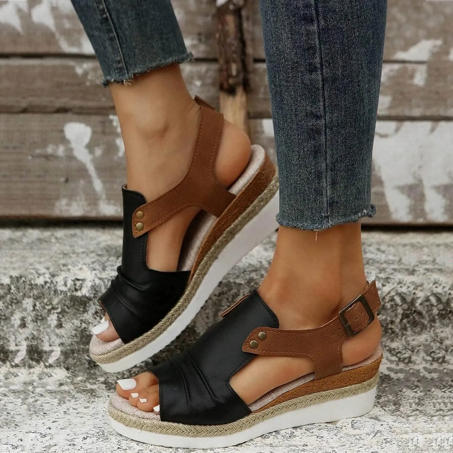 Espadrilles Wedge Sandals for Women,Open Toe Sandals Women Summer Dressy 2025 Comfortable Low Wedge Sandals Casual Slip On Sandals Strappy Sandals Fashion Platform Wedge Sandals