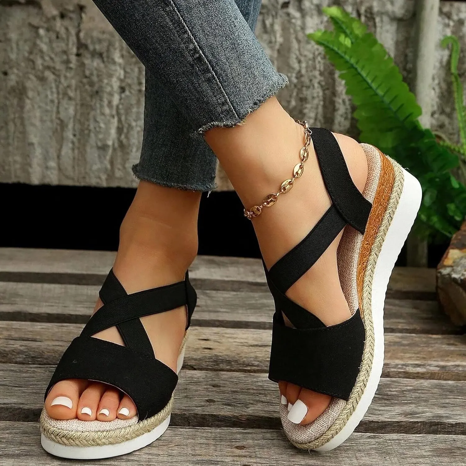 Espadrilles Wedge Sandals for Women,Open Toe Sandals Women Summer Dressy 2025 Comfortable Low Wedge Sandals Casual Slip On Sandals Strappy Sandals Fashion Platform Wedge Sandals