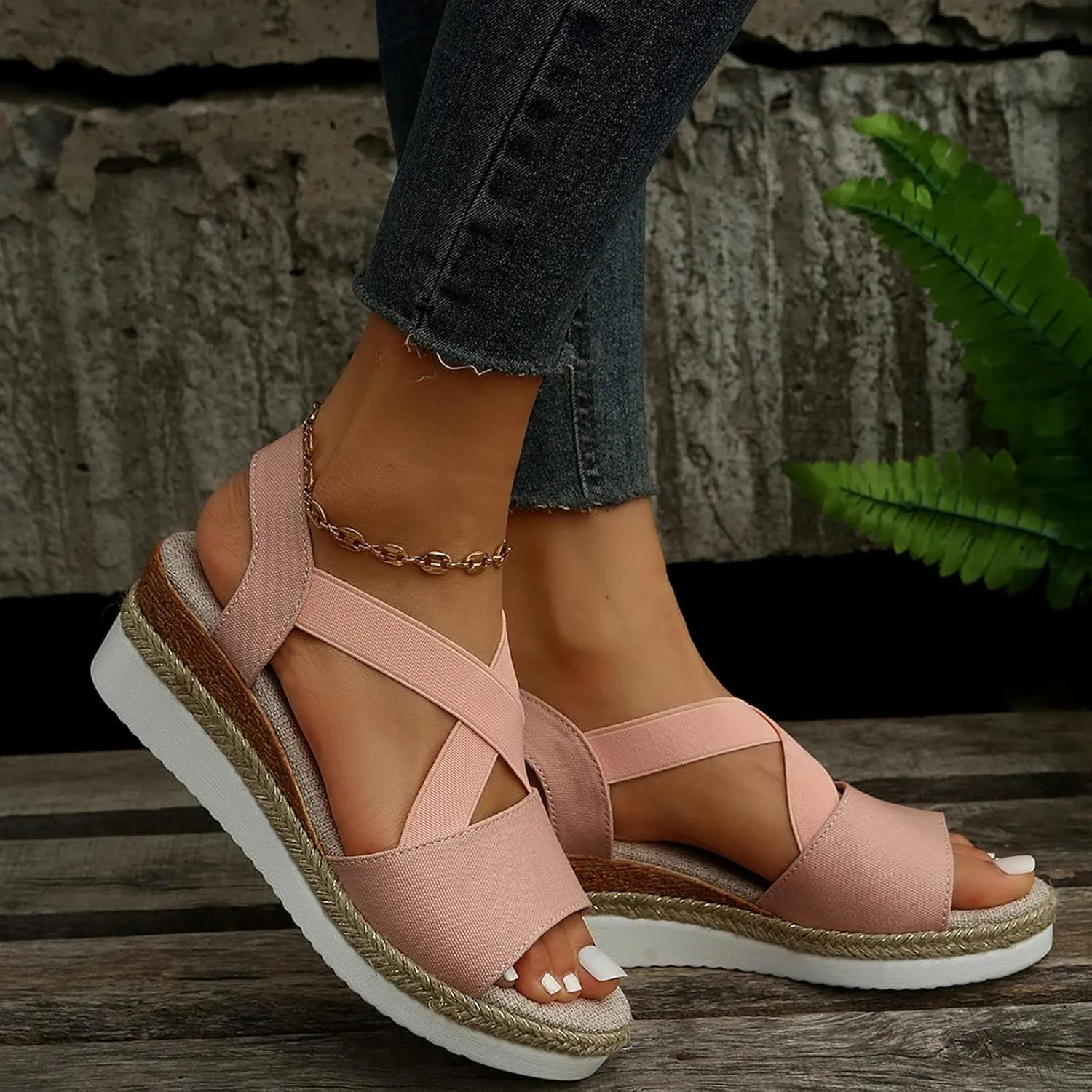 Espadrilles Wedge Sandals for Women,Open Toe Sandals Women Summer Dressy 2025 Comfortable Low Wedge Sandals Casual Slip On Sandals Strappy Sandals Fashion Platform Wedge Sandals