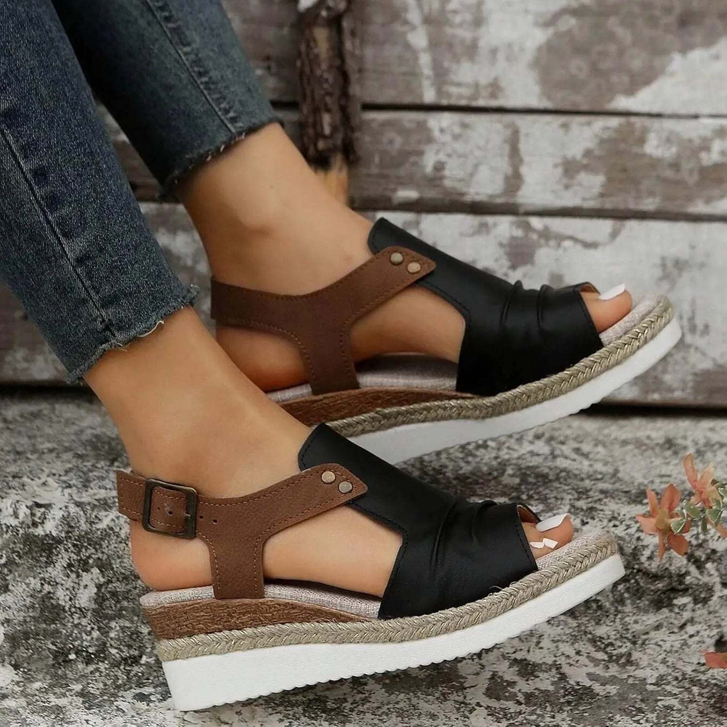 Espadrilles Wedge Sandals for Women,Open Toe Sandals Women Summer Dressy 2025 Comfortable Low Wedge Sandals Casual Slip On Sandals Strappy Sandals Fashion Platform Wedge Sandals