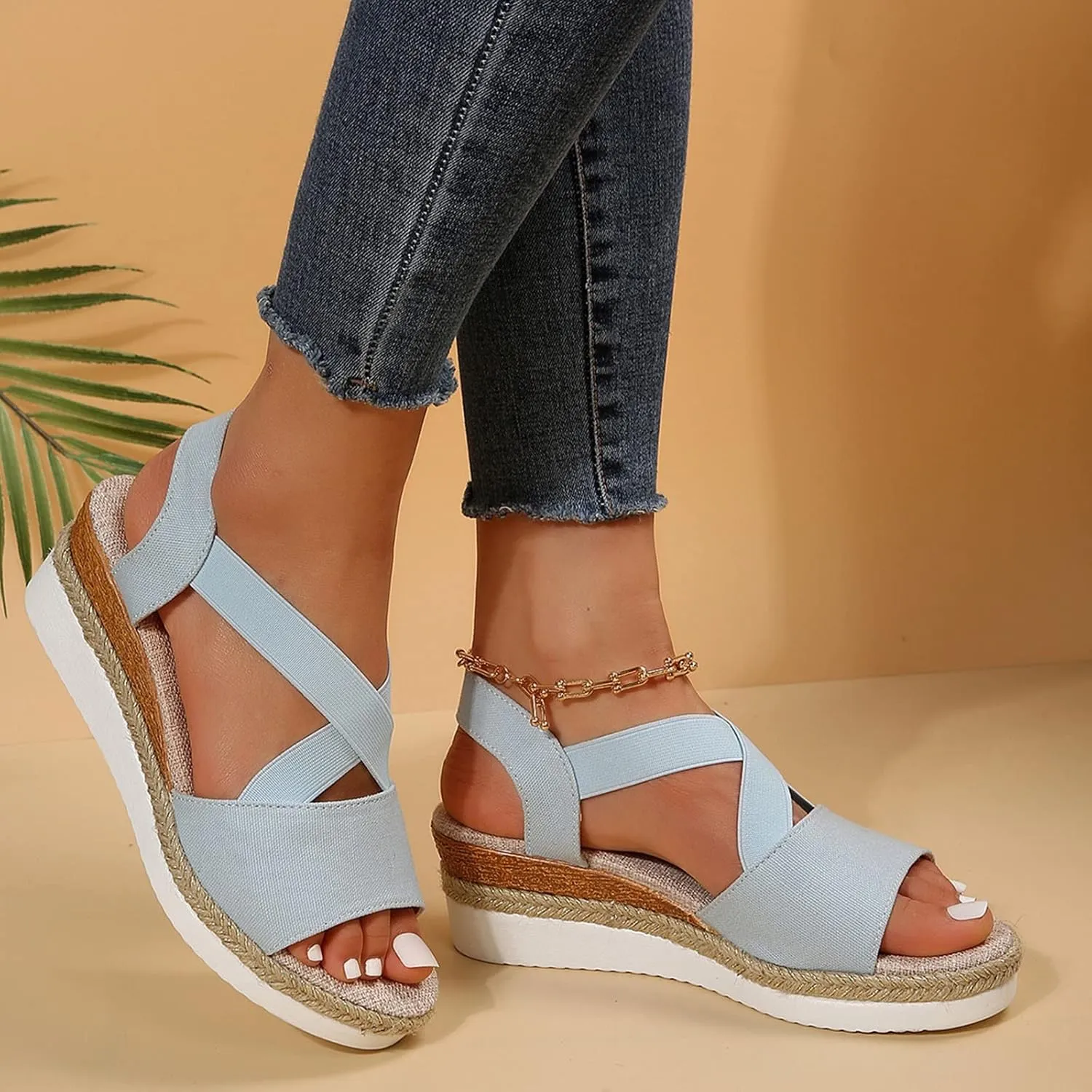 Espadrilles Wedge Sandals for Women,Open Toe Sandals Women Summer Dressy 2025 Comfortable Low Wedge Sandals Casual Slip On Sandals Strappy Sandals Fashion Platform Wedge Sandals
