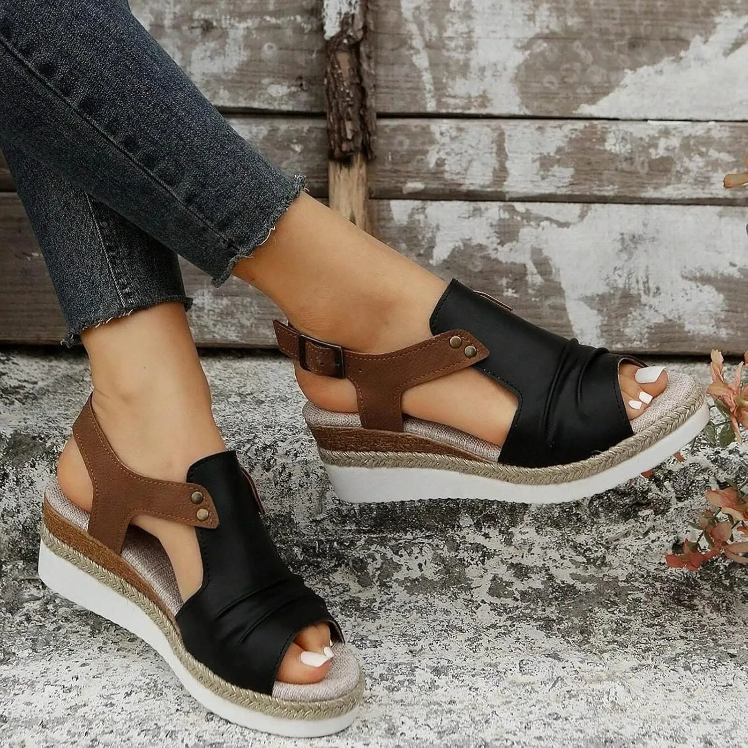 Espadrilles Wedge Sandals for Women,Open Toe Sandals Women Summer Dressy 2025 Comfortable Low Wedge Sandals Casual Slip On Sandals Strappy Sandals Fashion Platform Wedge Sandals