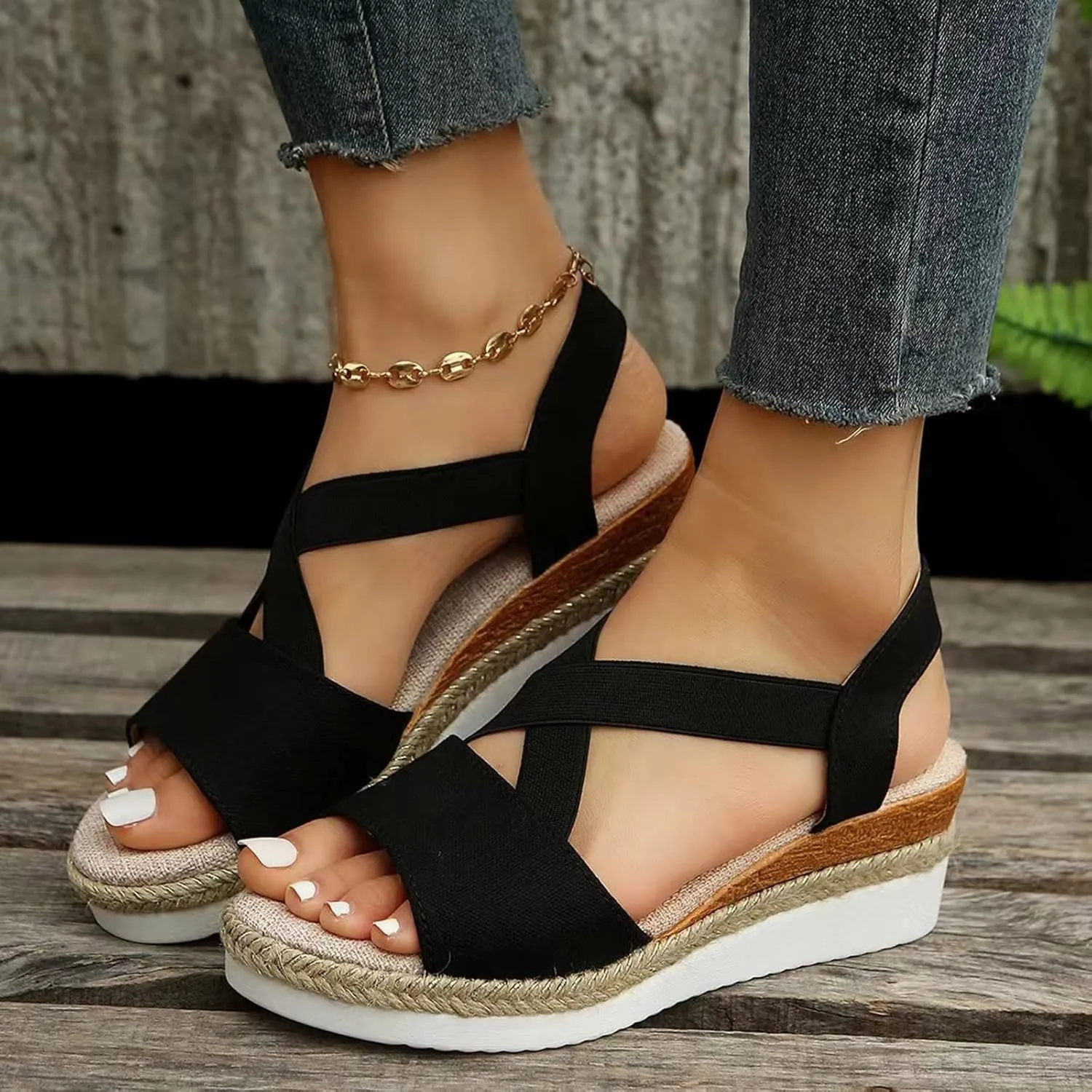 Espadrilles Wedge Sandals for Women,Open Toe Sandals Women Summer Dressy 2025 Comfortable Low Wedge Sandals Casual Slip On Sandals Strappy Sandals Fashion Platform Wedge Sandals