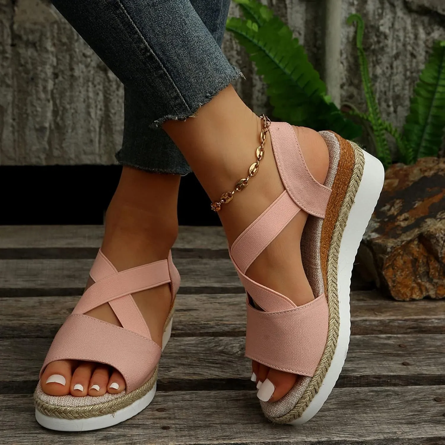 Espadrilles Wedge Sandals for Women,Open Toe Sandals Women Summer Dressy 2025 Comfortable Low Wedge Sandals Casual Slip On Sandals Strappy Sandals Fashion Platform Wedge Sandals