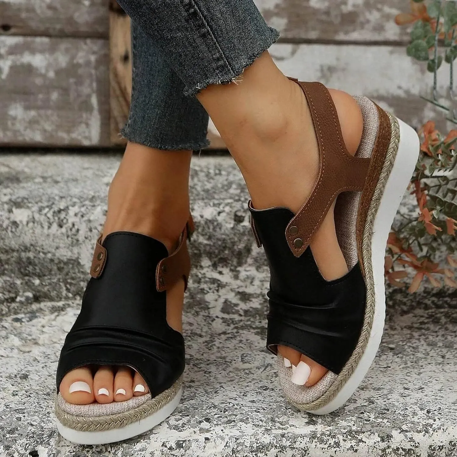 Espadrilles Wedge Sandals for Women,Open Toe Sandals Women Summer Dressy 2025 Comfortable Low Wedge Sandals Casual Slip On Sandals Strappy Sandals Fashion Platform Wedge Sandals