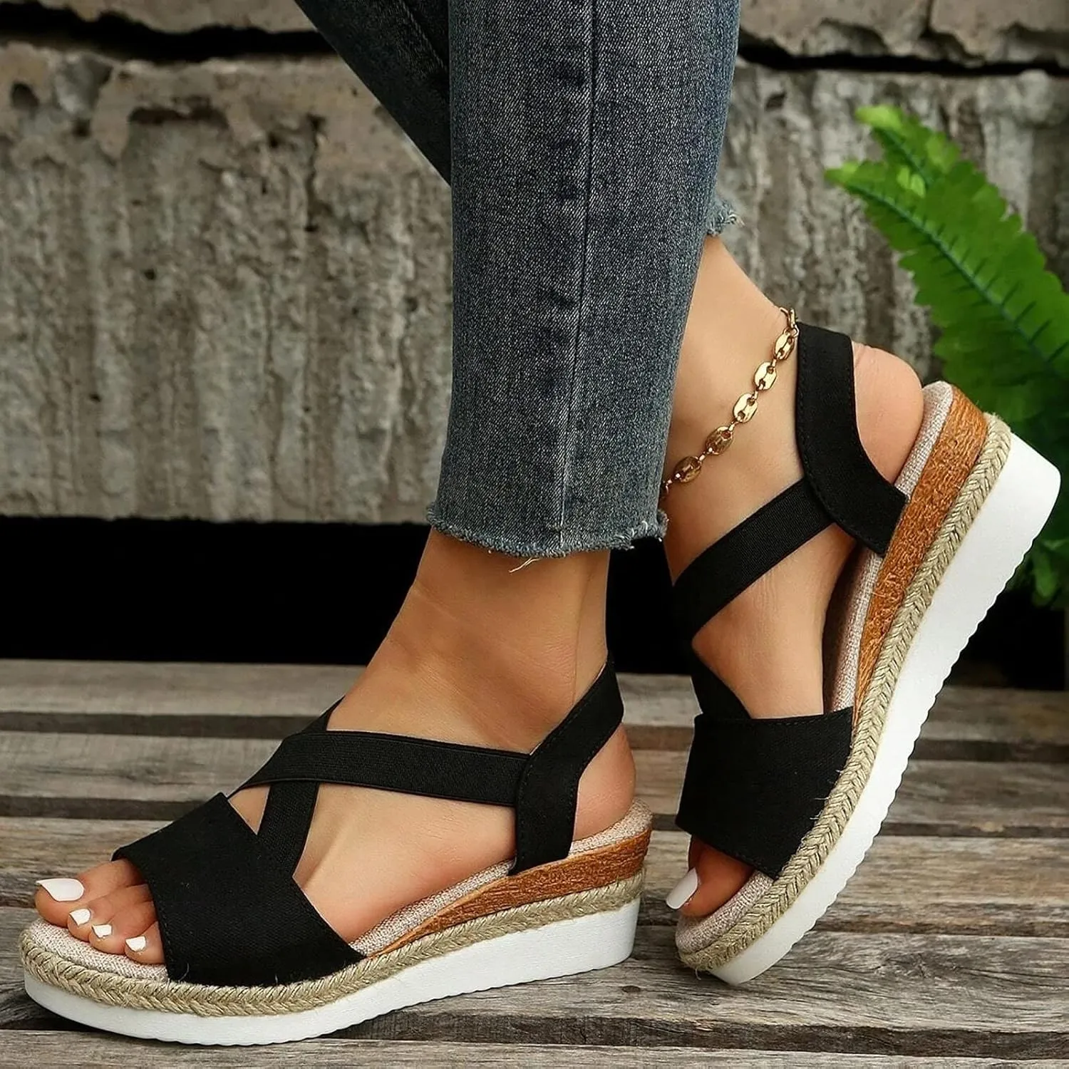 Espadrilles Wedge Sandals for Women,Open Toe Sandals Women Summer Dressy 2025 Comfortable Low Wedge Sandals Casual Slip On Sandals Strappy Sandals Fashion Platform Wedge Sandals