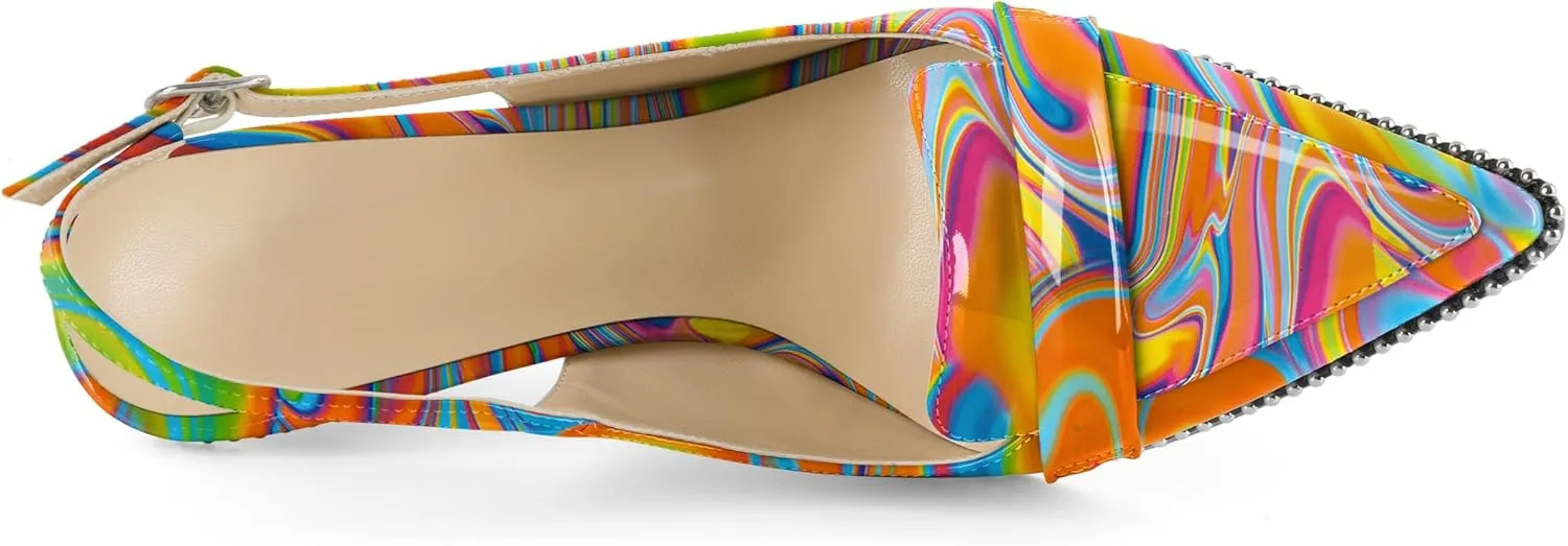 Esvowido Slingback Heels for Women Stilettos Beaded Pointed Toe Shoes Slip On Loafers Pumps High Heel Shoes for Women