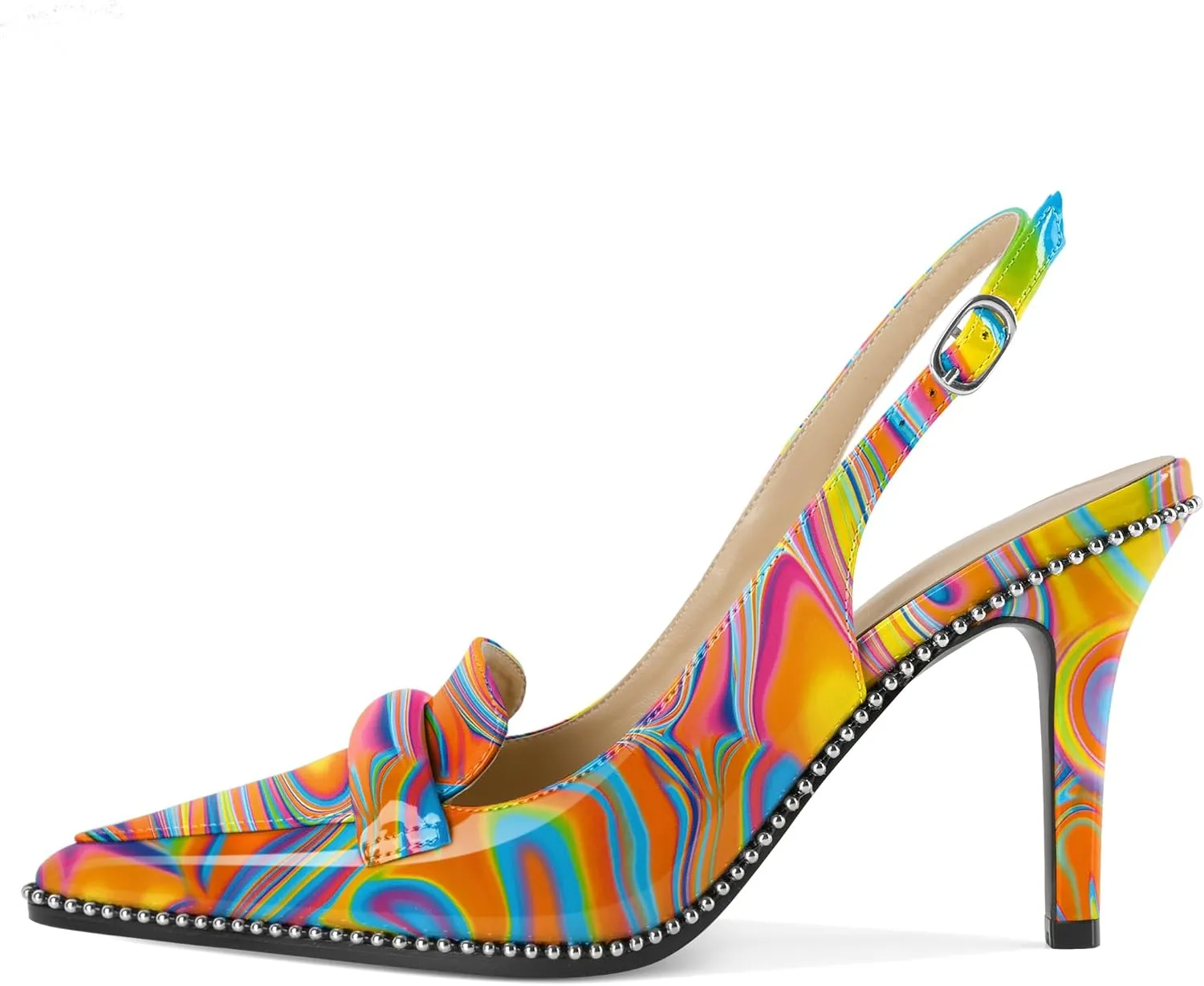 Esvowido Slingback Heels for Women Stilettos Beaded Pointed Toe Shoes Slip On Loafers Pumps High Heel Shoes for Women