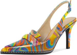 Esvowido Slingback Heels for Women Stilettos Beaded Pointed Toe Shoes Slip On Loafers Pumps High Heel Shoes for Women