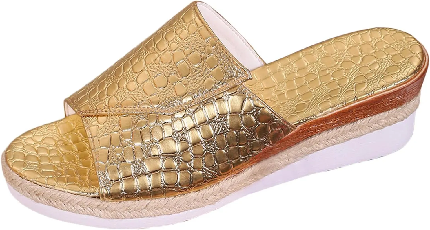 Fashion Wedge Sandals for Women Snakeskin Large Size Slippers Arch Support Slip On Sandals Women Clear Flat Sandals