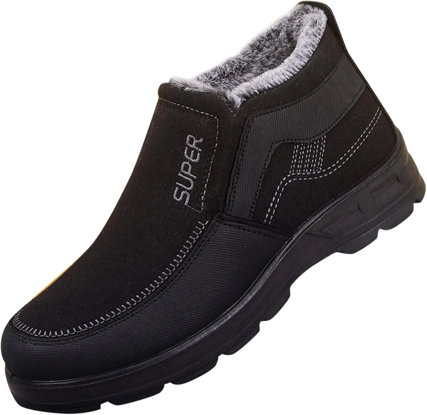 Fashionable Winter Men Snow Boots Thick Soled Non Slip Solid Color Simple Design Plush Warm High Top Slip On Rain Boot