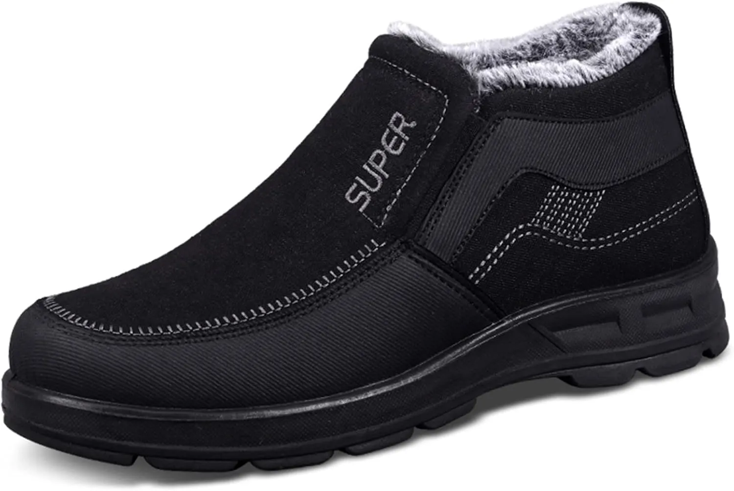 Fashionable Winter Men Snow Boots Thick Soled Non Slip Solid Color Simple Design Plush Warm High Top Slip On Rain Boot