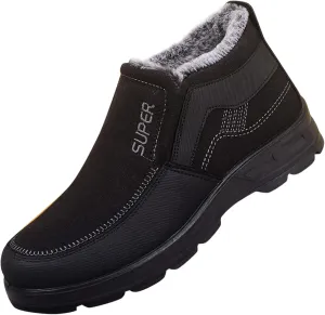 Fashionable Winter Men Snow Boots Thick Soled Non Slip Solid Color Simple Design Plush Warm High Top Slip On Rain Boot