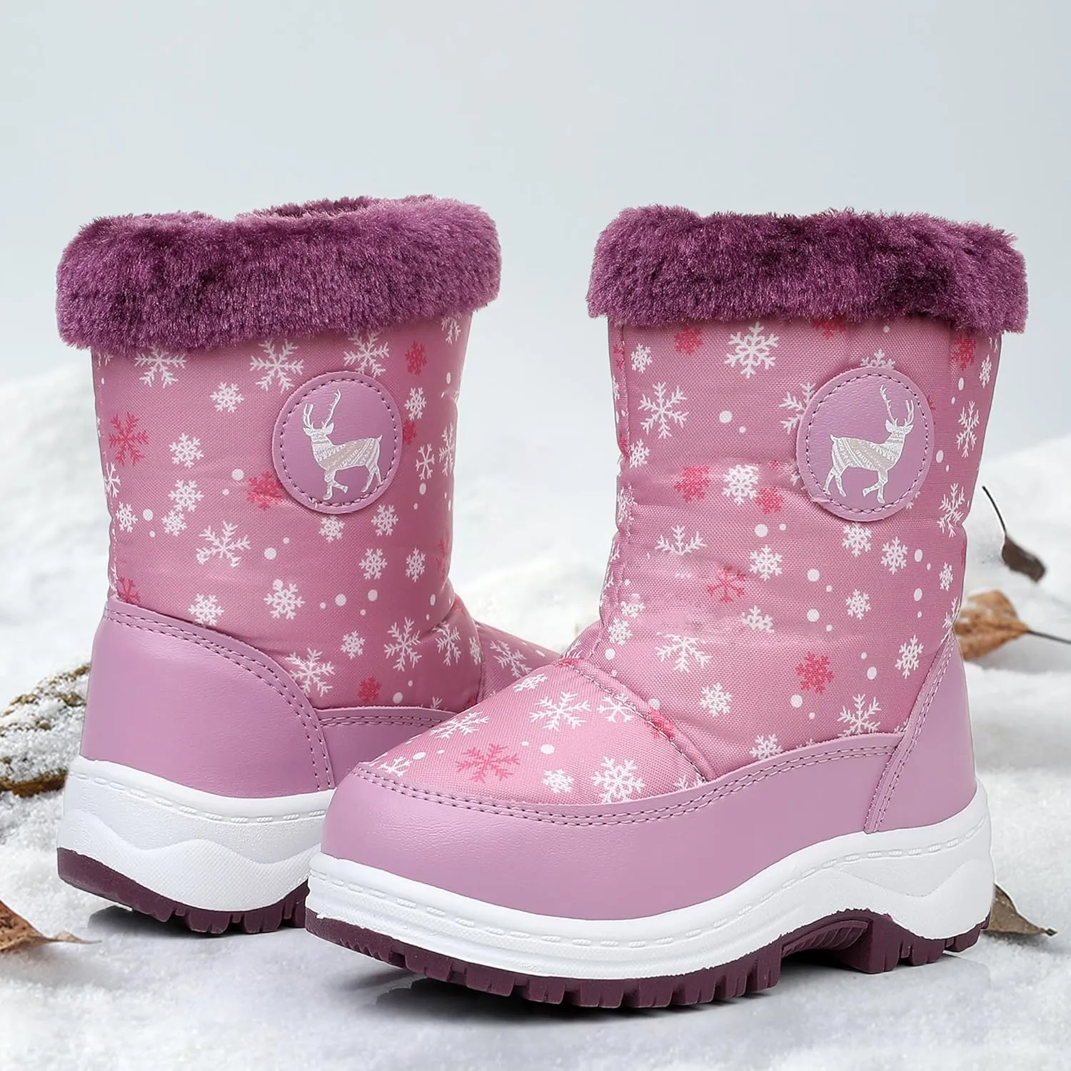Felabo Kids Snow Boots for Boys Girls Water Resistant Insulated Winter Boots with Warm Fur Lining Slip Resistant Outdoor Shoes (Toddler/Little Kid)