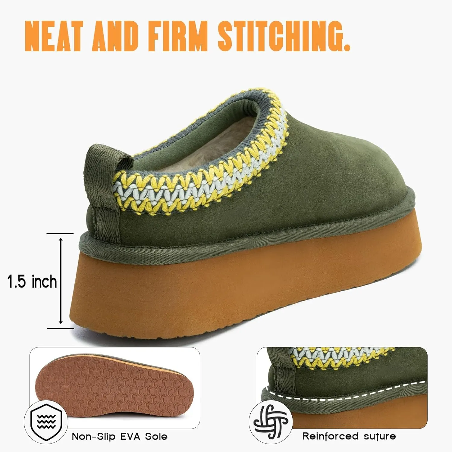 FITORY Womens Platform Slippers, Suede Ankle Boots with Fleece-lined for Indoor Outdoors Size 6-11