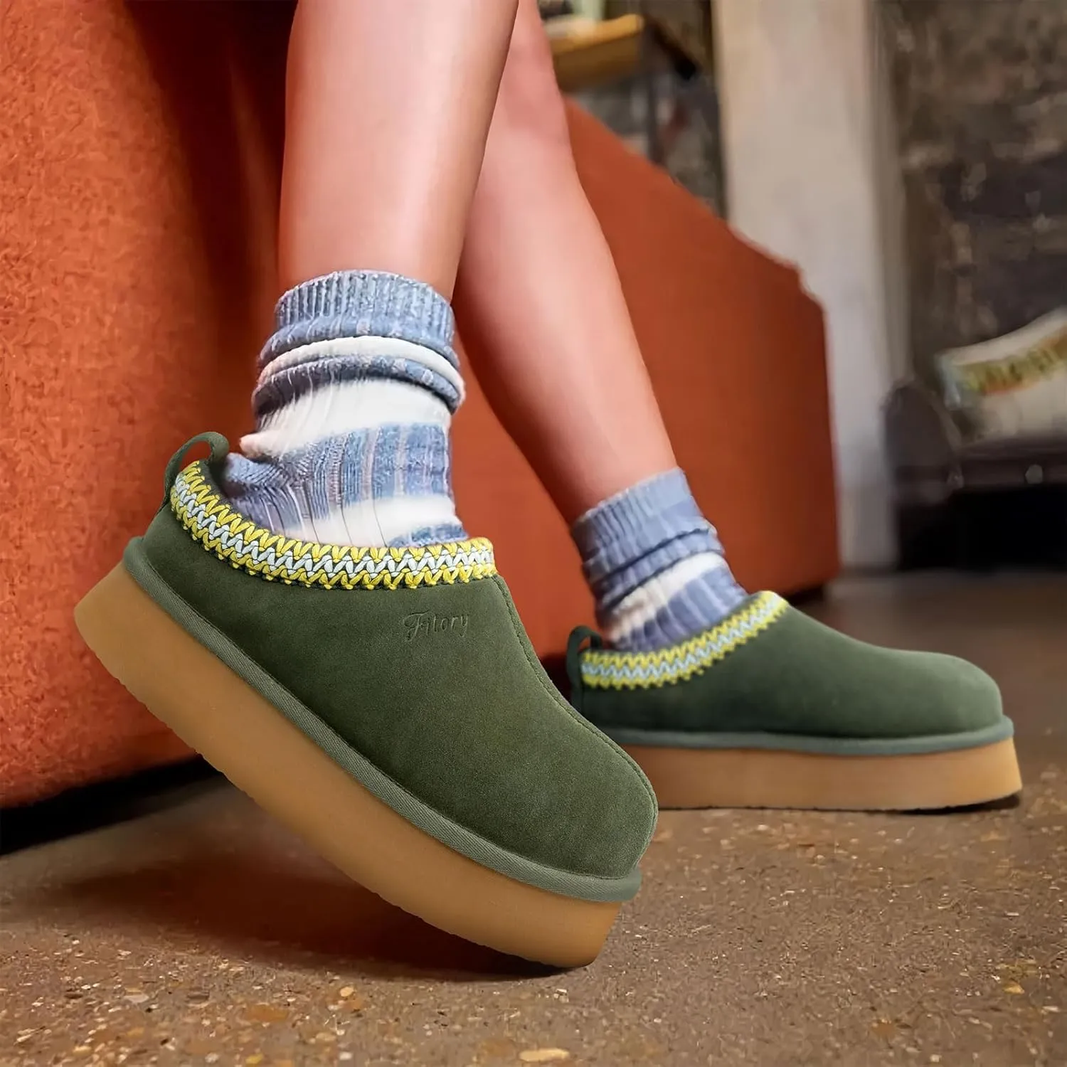 FITORY Womens Platform Slippers, Suede Ankle Boots with Fleece-lined for Indoor Outdoors Size 6-11
