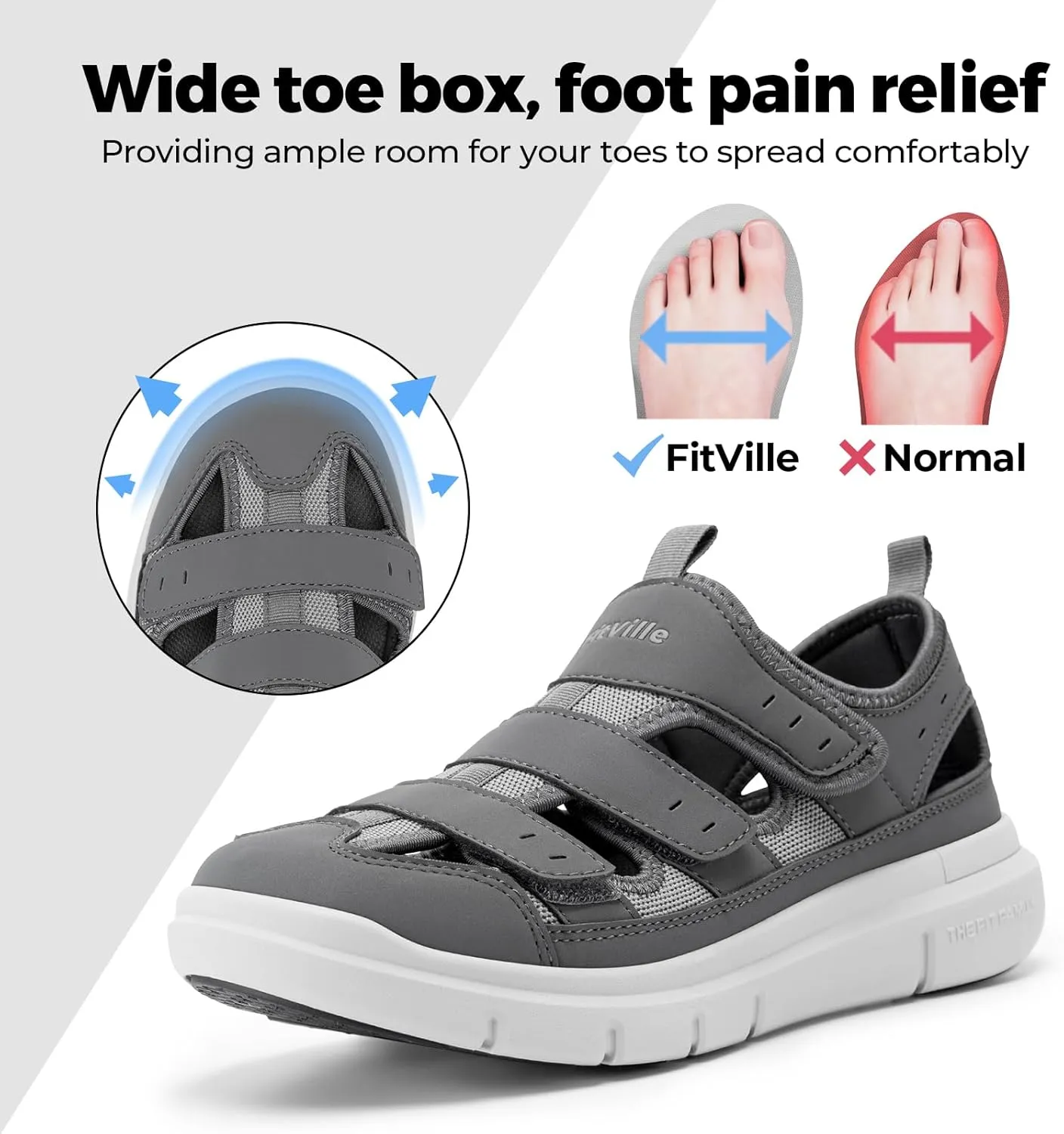 FitVille Diabetic Sandals for Men Extra Wide Width with Arch Support Plantar Fasciitis Sandals for Men with Fully Adjustable Straps Comfortable Mens Extra Wide Sandals Lightweight