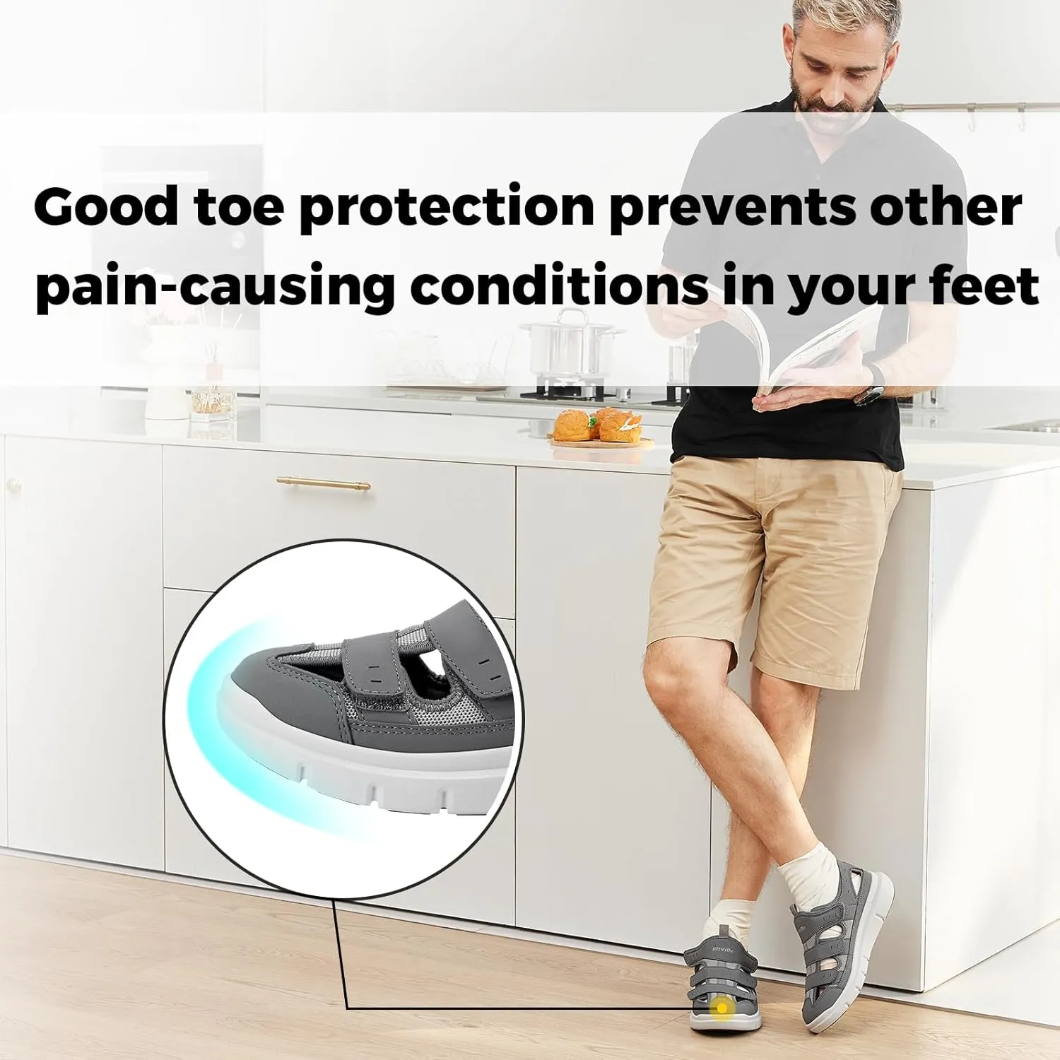 FitVille Diabetic Sandals for Men Extra Wide Width with Arch Support Plantar Fasciitis Sandals for Men with Fully Adjustable Straps Comfortable Mens Extra Wide Sandals Lightweight