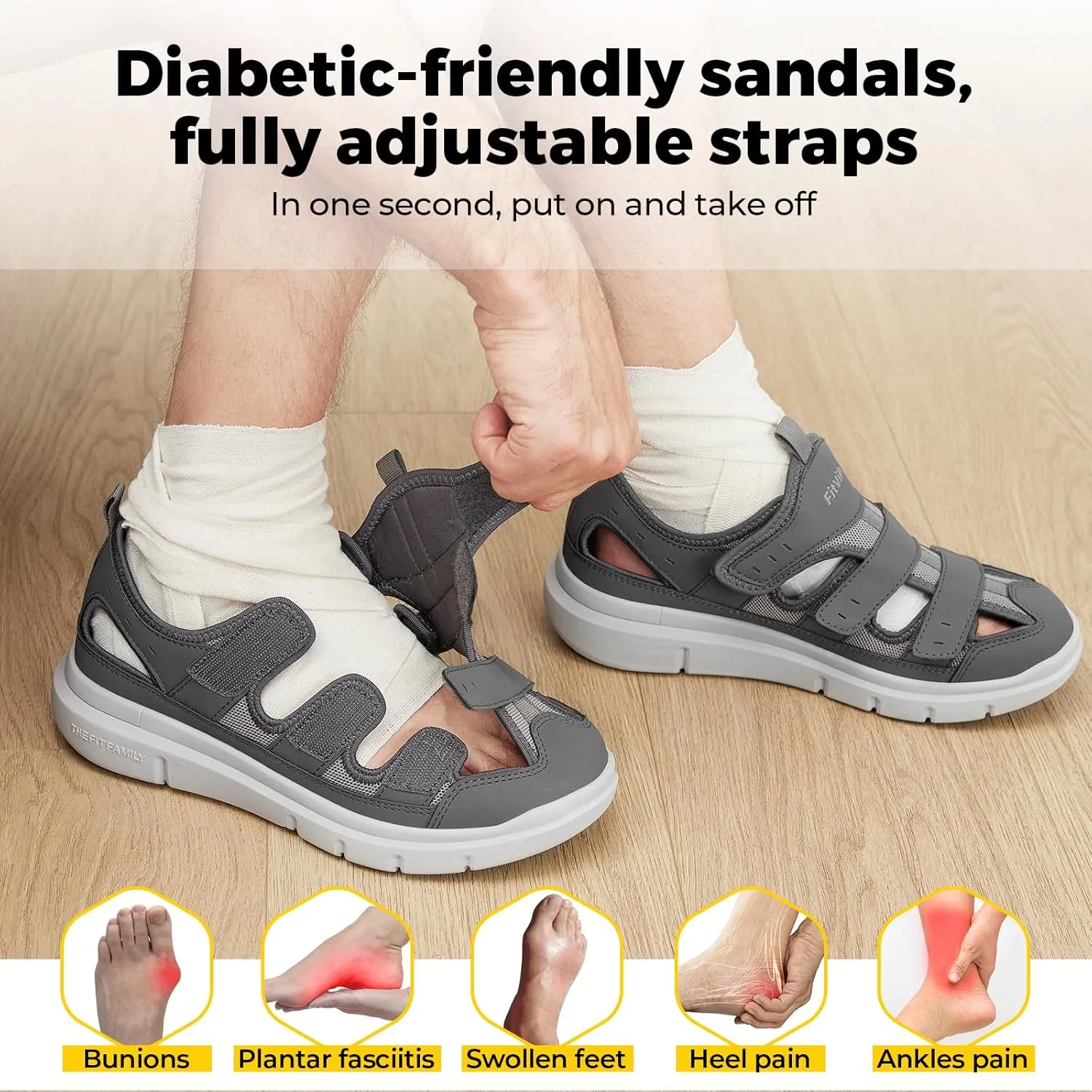 FitVille Diabetic Sandals for Men Extra Wide Width with Arch Support Plantar Fasciitis Sandals for Men with Fully Adjustable Straps Comfortable Mens Extra Wide Sandals Lightweight