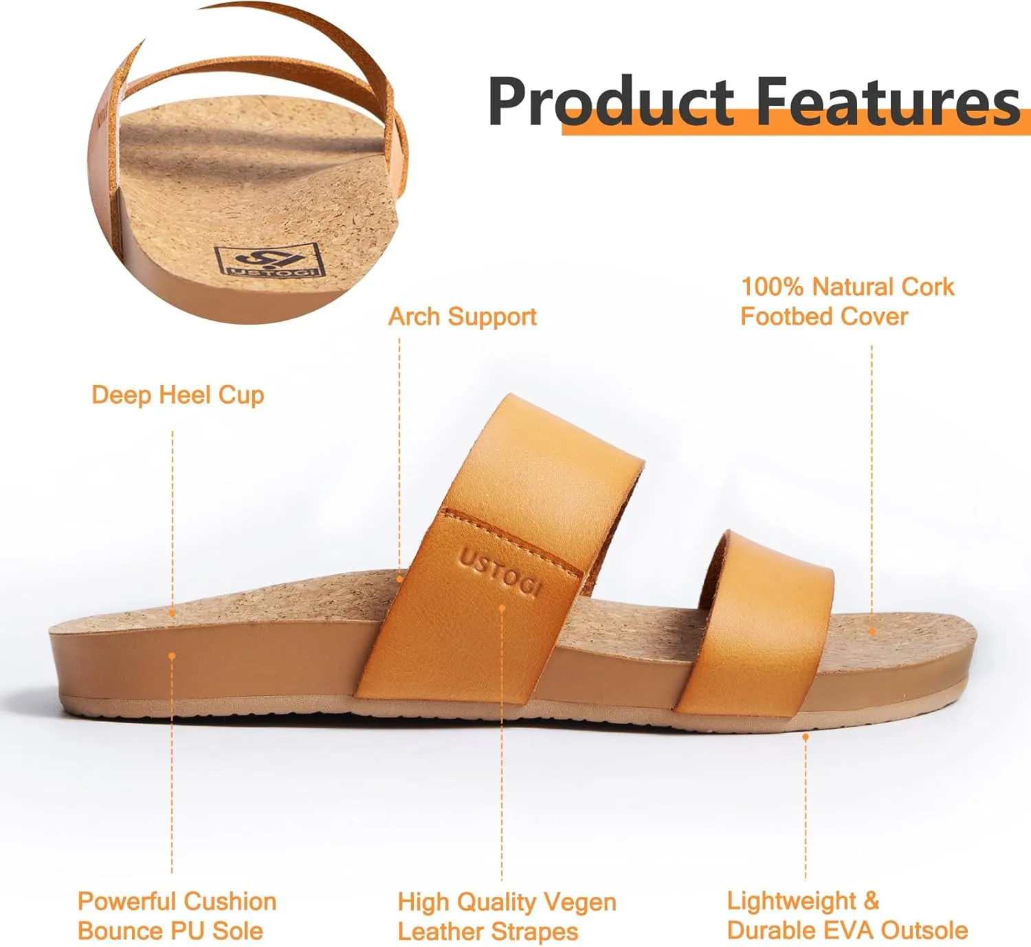 Flatform Platform Sandals Women Arch Support Beach Slides Orthotic Summer Causal Cork Footbed Adjustable Lightweight Thick Sole Comfortable Fashion Slip on Cushion Cute 2 Strap