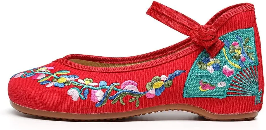 Floral Handmade Embroidered Shoes for Women Chinese Style Comfortable Loafers Shoes Casual Round Toe Walking Mary Jane Ballet Flats Shoes