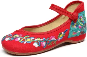 Floral Handmade Embroidered Shoes for Women Chinese Style Comfortable Loafers Shoes Casual Round Toe Walking Mary Jane Ballet Flats Shoes