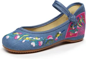 Floral Handmade Embroidered Shoes for Women Chinese Style Comfortable Loafers Shoes Casual Round Toe Walking Mary Jane Ballet Flats Shoes
