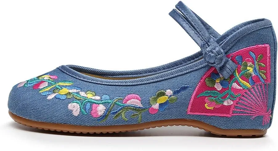 Floral Handmade Embroidered Shoes for Women Chinese Style Comfortable Loafers Shoes Casual Round Toe Walking Mary Jane Ballet Flats Shoes
