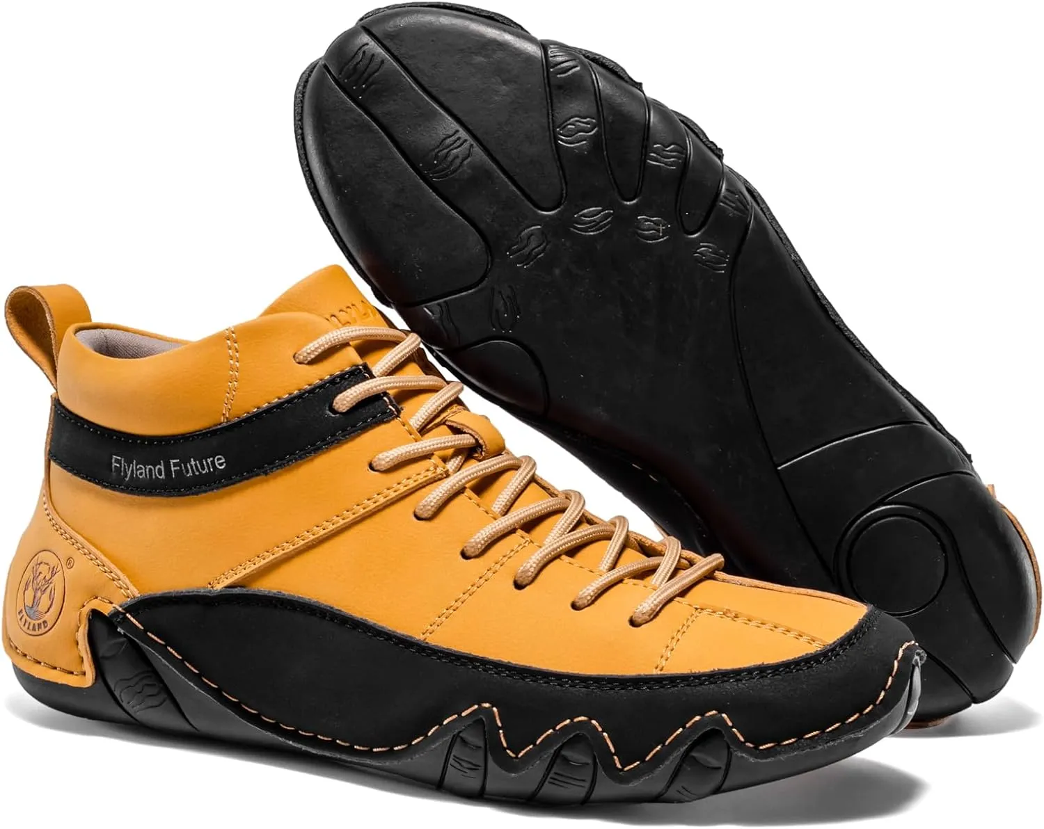 FLYLAND Men's Casual Leather Sneakers Fashion Chukka Boots Lightweight Dress Boots Lace Up Walking Driving Shoes