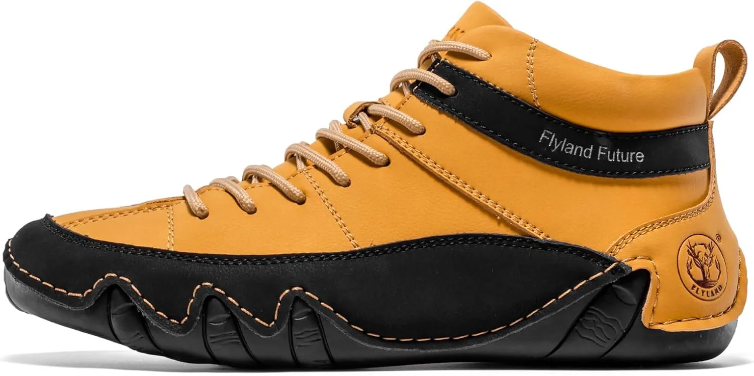 FLYLAND Men's Casual Leather Sneakers Fashion Chukka Boots Lightweight Dress Boots Lace Up Walking Driving Shoes
