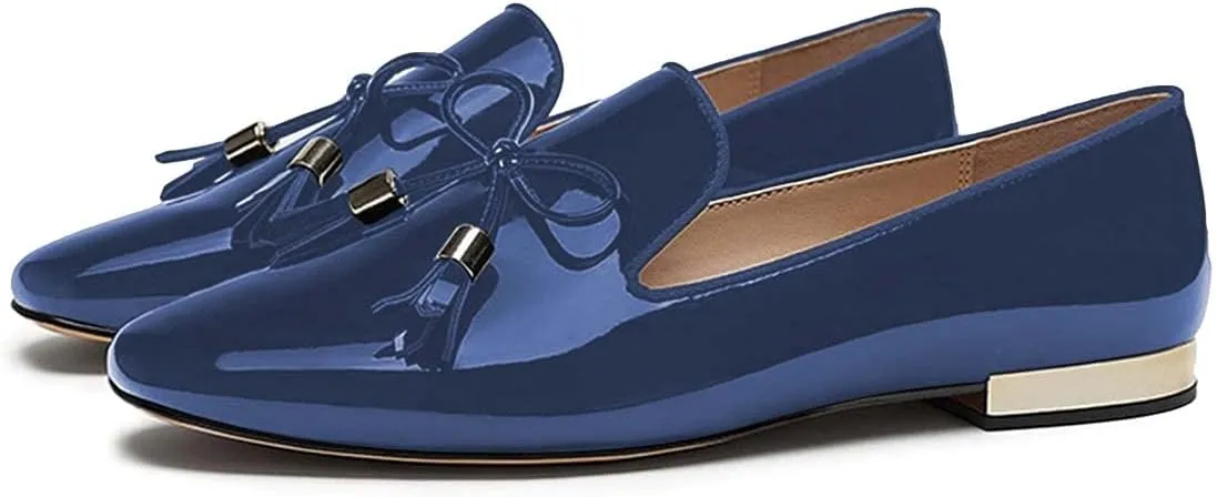 FOWT Women Cute Bow Knot Almond Toe Loafers Rose Golden Low Chunky Heel Pumps Slip On Lace Up Flat Shoes Party Dress Prom 4-16 US Size