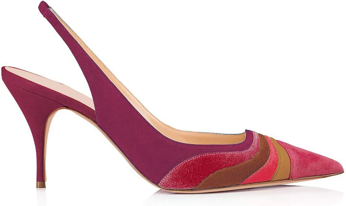 FOWT Women Pointed Toe Kitten Heeled Slingback Pumps Rainbow Color Stripes Elastic Band Mules Ladies Multicolored Slip on High Heel Sandals for Dress Date Prom 4-16