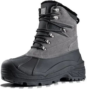 FREE SOLDIER Mens Snow Winter Boots for Men Warm Fleece Lining Winter Ski Shoes Waterproof Insulated Booties(Grey,12)