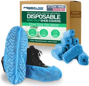 Frontline Disposable Shoe Covers Non-Slip – Premium Non-Woven, Durable, Booties Shoe Protectors – Water Resistant Thick Anti-Slip - One Size Fits Most, Indoor Use (1000 Pack)