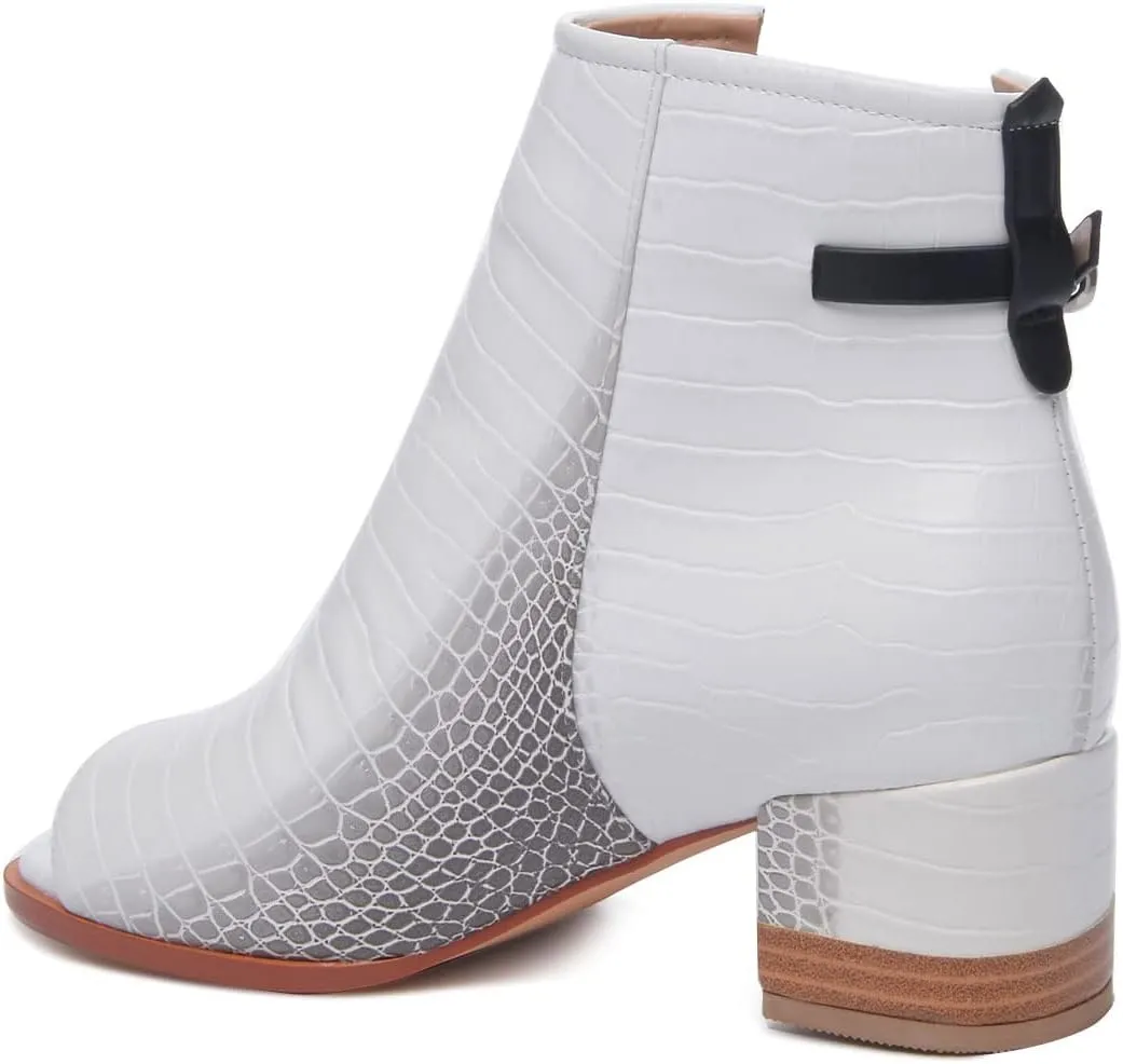 FSJ Women Peep Open Toe Sandals Boot Cut Out Buckle Ankle Bootie Comfortable Stacked Block Low Heeled Summer Sandal Shoes Size 4-15 M US