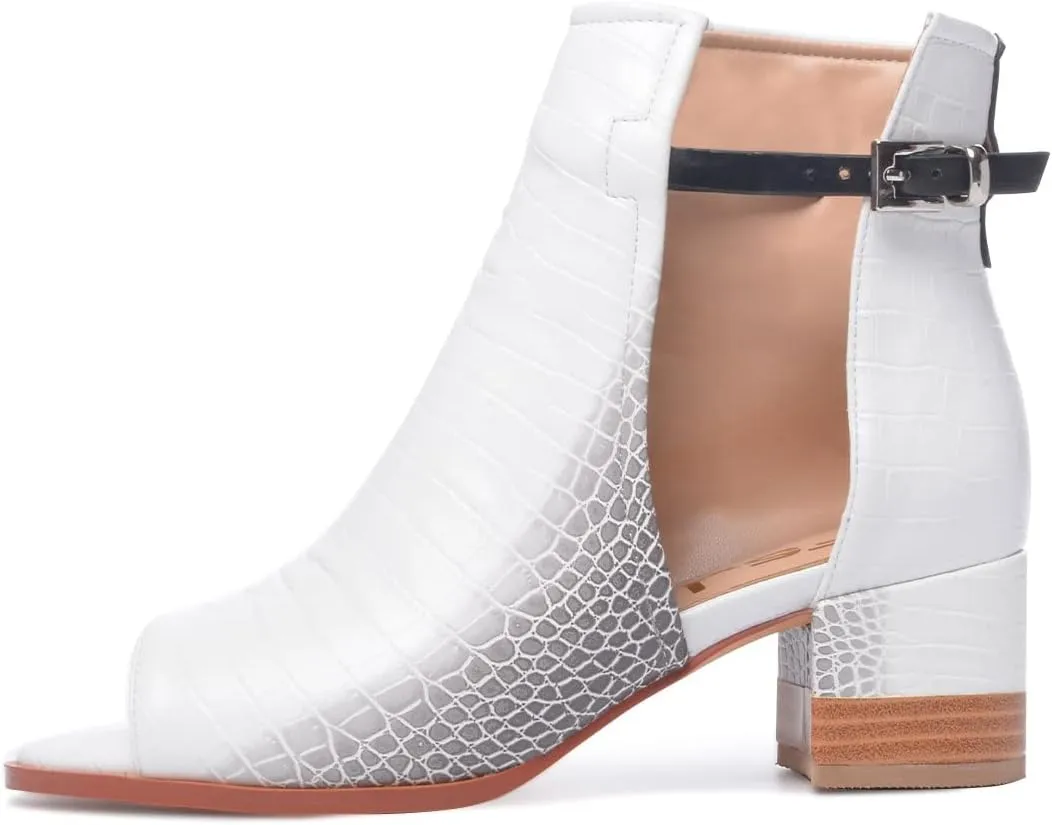 FSJ Women Peep Open Toe Sandals Boot Cut Out Buckle Ankle Bootie Comfortable Stacked Block Low Heeled Summer Sandal Shoes Size 4-15 M US