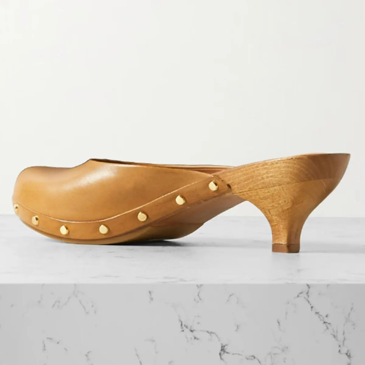 FSJ Women Retro Round Closed Toe Mules Wooden Kitten Heel Trendy Studded Slide Sandals Vintage Dressy Pumps Shoes Size 4-16 US