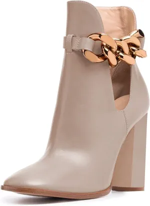 FSJ Women Side Cutout Pointed Toe Ankle Boots Block Stacked Chunky Heel Comfy Adjustable Chain Straps Buckle Fashion Booties Size 4-15 US
