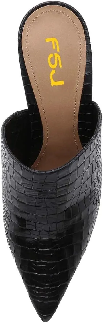 FSJ Women Slip On Closed Pointed Toe Mules Slide Sandals Stiletto High Heels Classic Summer Shoes Size 4-15 US