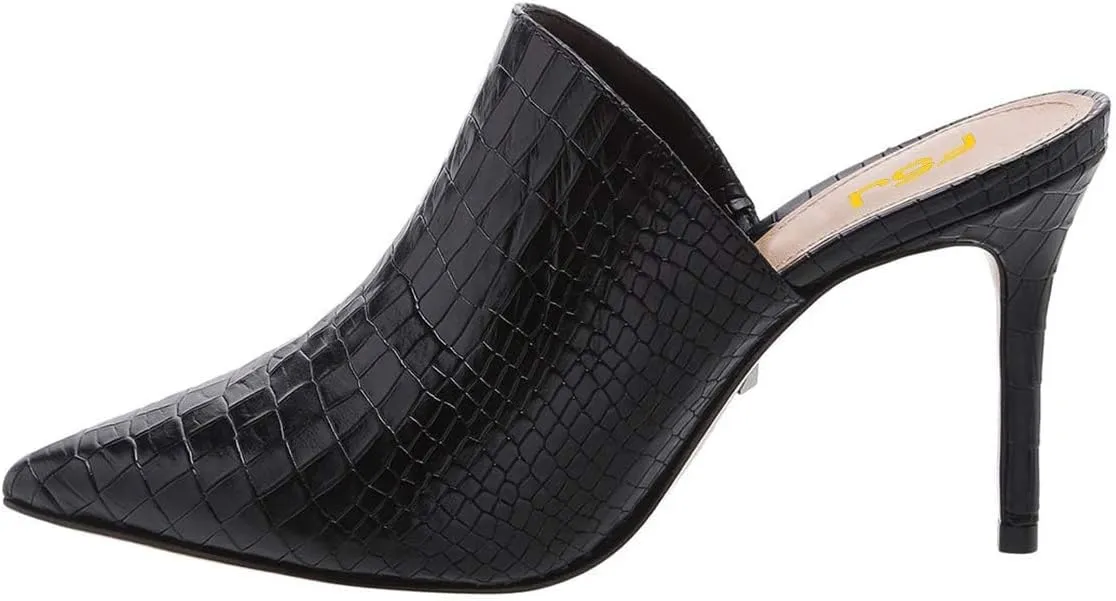 FSJ Women Slip On Closed Pointed Toe Mules Slide Sandals Stiletto High Heels Classic Summer Shoes Size 4-15 US