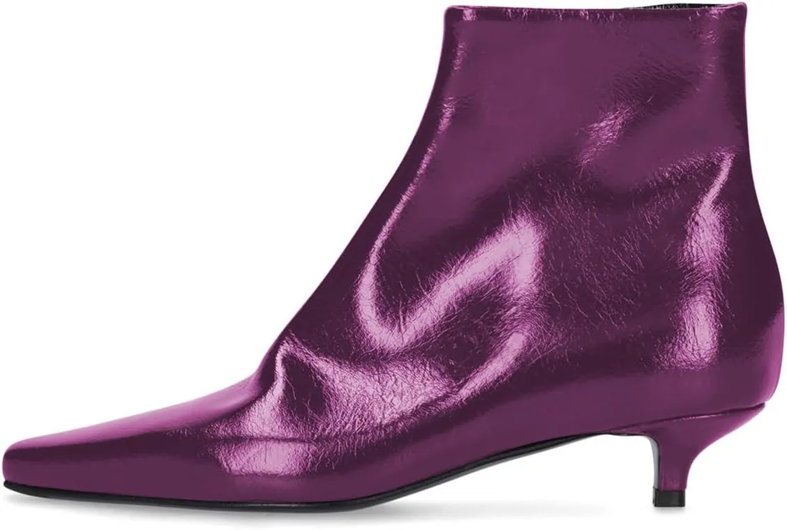 FSJ Women Square Closed Toe Ankle Boots Low Kitten Heel Side Zipper Fashion Short Booties Comfy Prom Party Shoes Size 4-16 US
