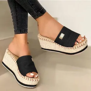 Fululuer Womens Espadrilles Sandals Open Toe Platform Slides Sandals Comfort Casual Flatform Slip on Sandals Slippers Wide Width Sandals Beach Sandals Casual Espadrille Slide On Platform Sandals