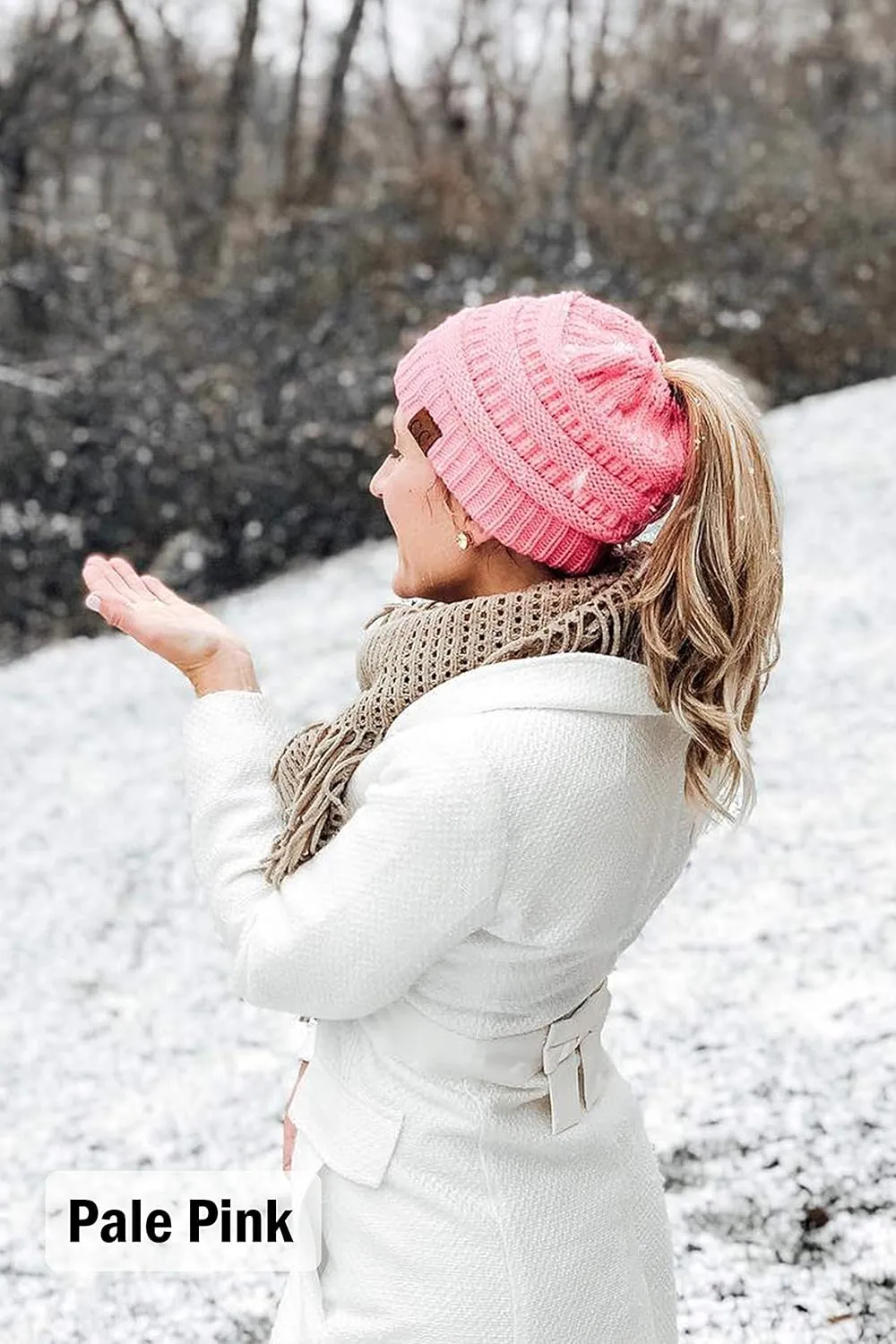 Funky Junque Women's Ponytail Beanie Hat - Soft Ribbed Messy Bun Knit Cap - Solid, Confetti & Multi-Tone